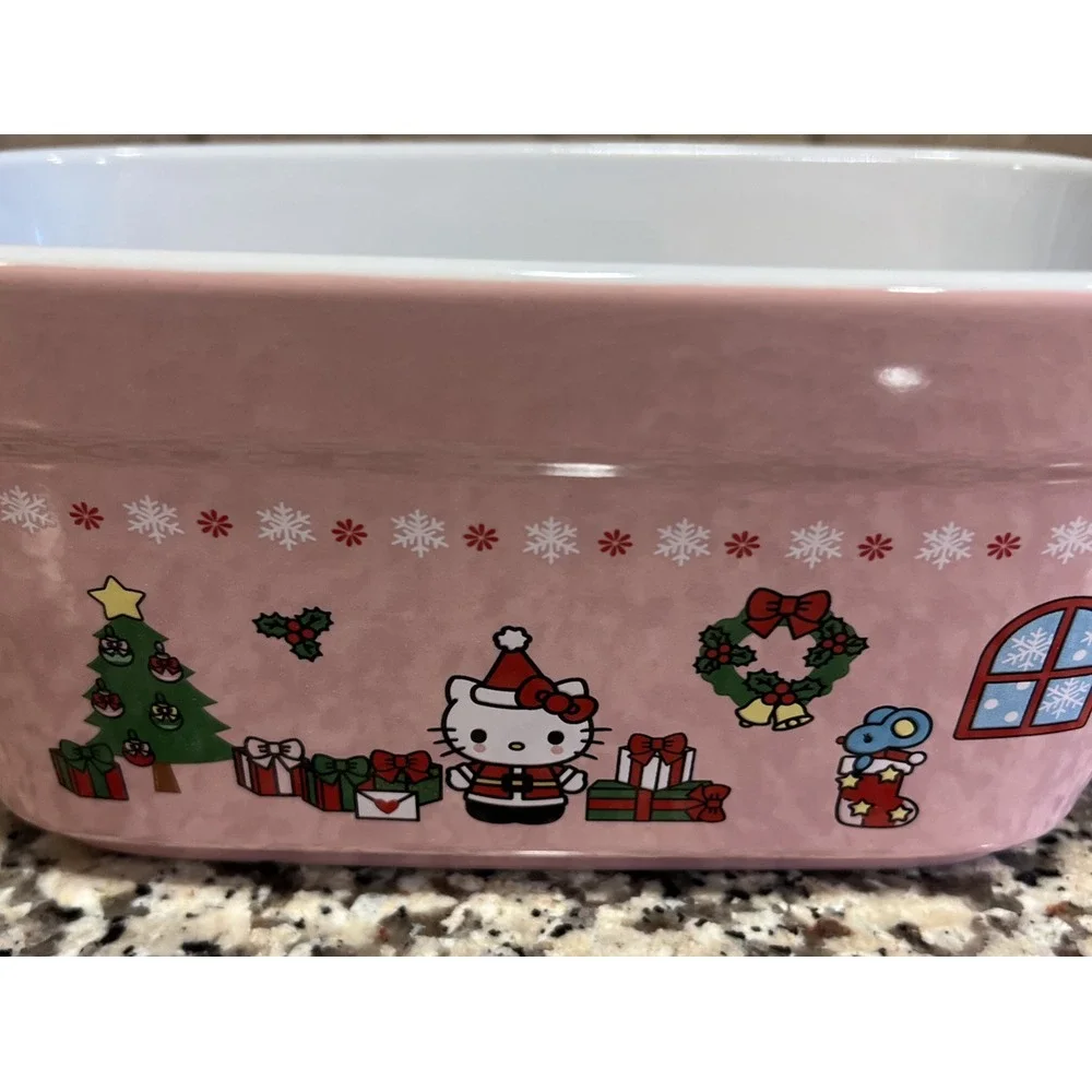 Hello Kitty Christmas Santa Rectangular Loaf Pan Holiday Pink‎ Ceramic ZRike